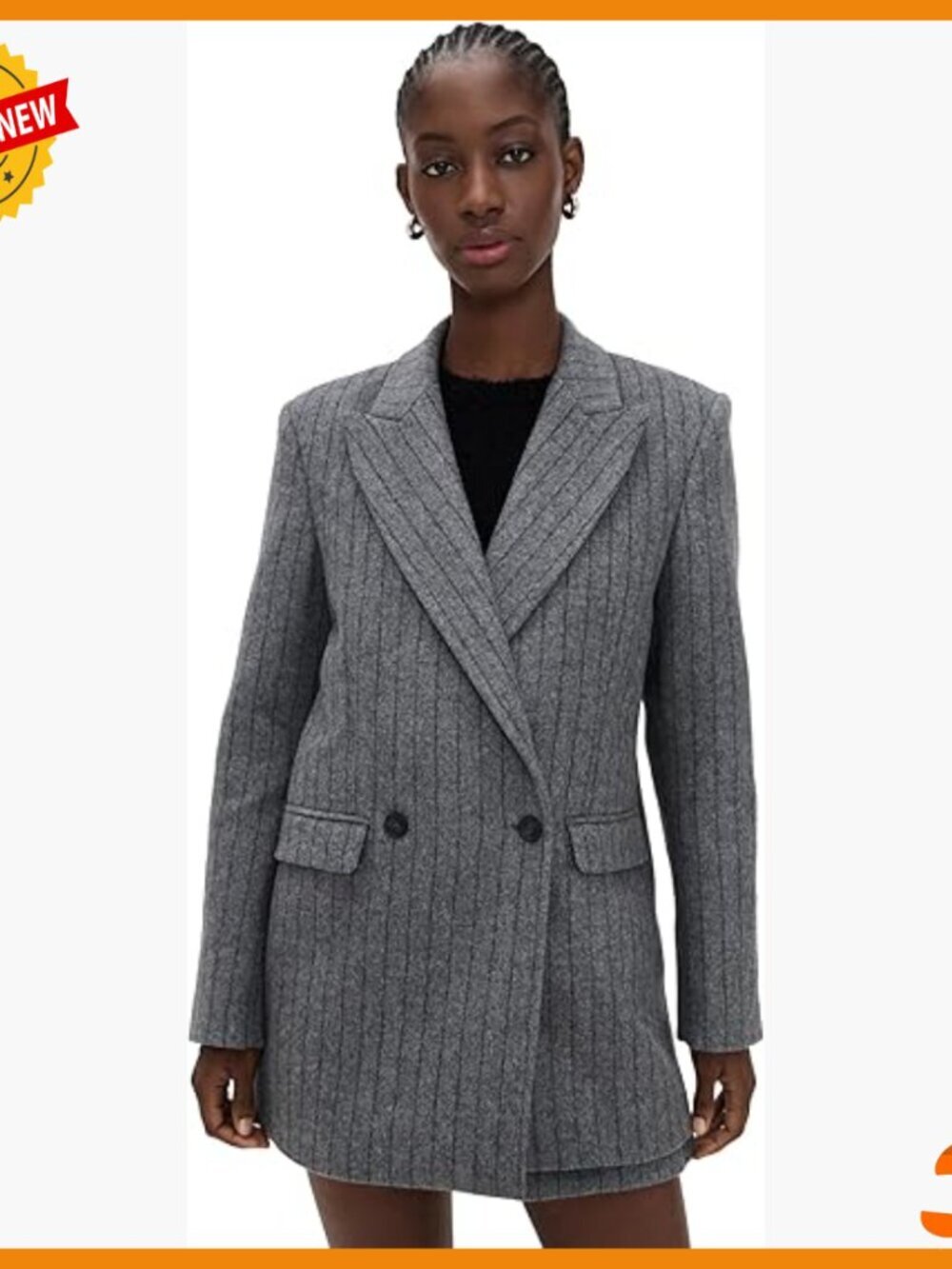 Wool Suiting Blazer with Padded Shoulders, Flap Pockets